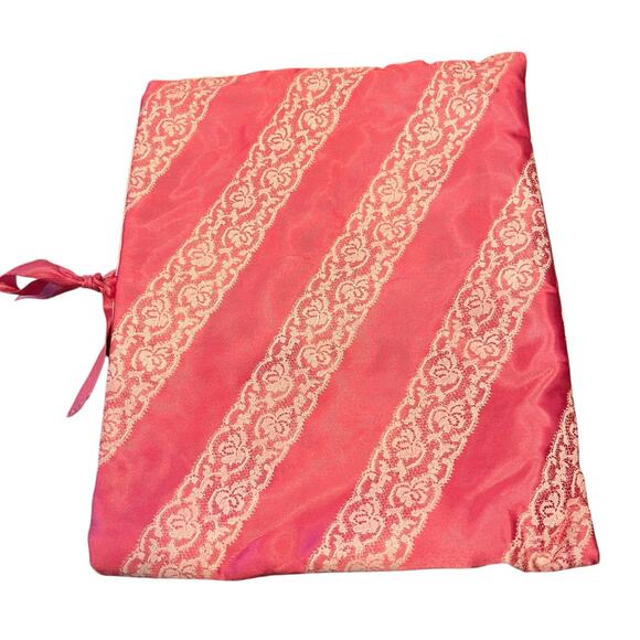 Vintage 50’s Schiaparelli Bright Pink Striped Satin And Lace Lingerie Bag - Picture 2 of 3